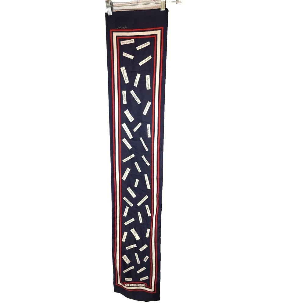 VTG Millicent 'The Presidents' Signature Rectangle Scarf Blue Red/ White Boarder